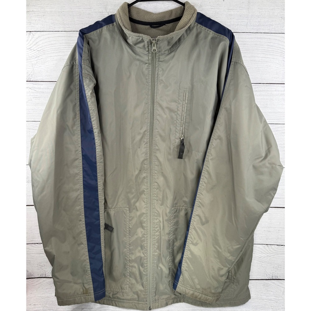 Vintage Nike Windbreaker Jacket XL Olive Green Navy Blue Fleece Lined Full Zip